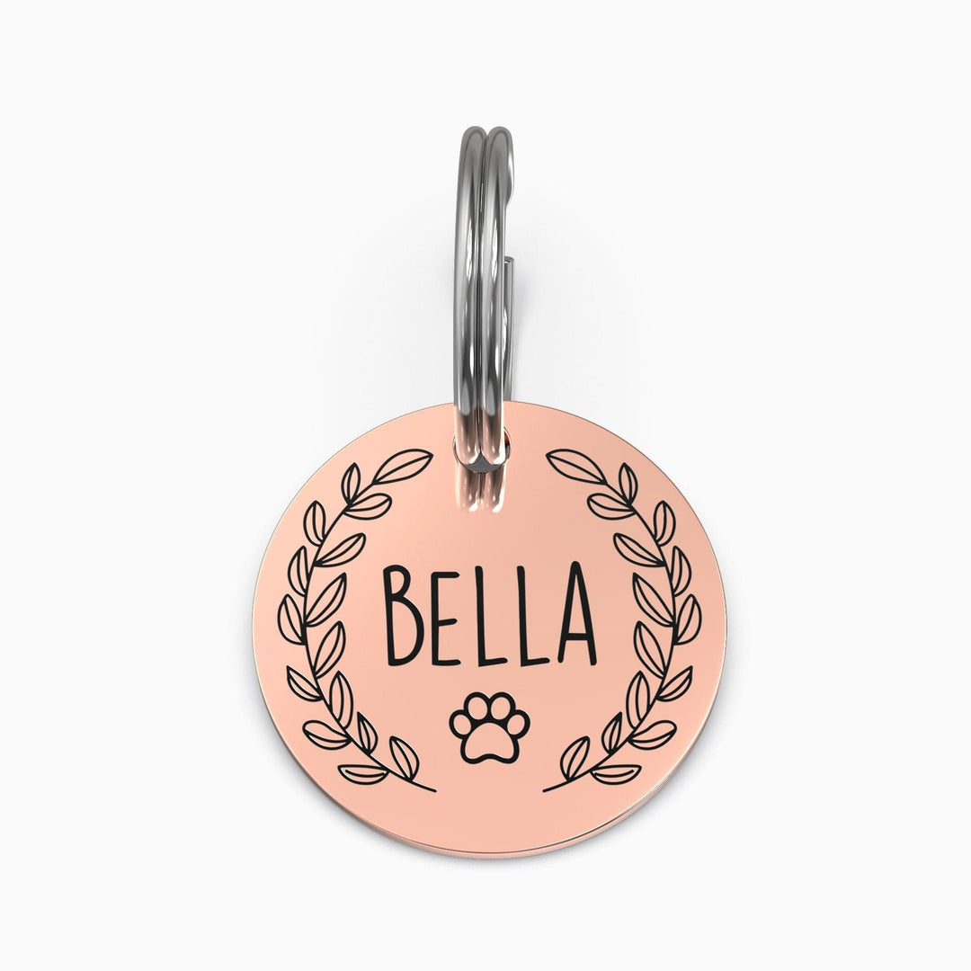 Personalized Pet Tag - Custom Dog Tag - Cat Tag Rose Gold / Small / Leaf + Paw Myron Keychain MelodyNecklace