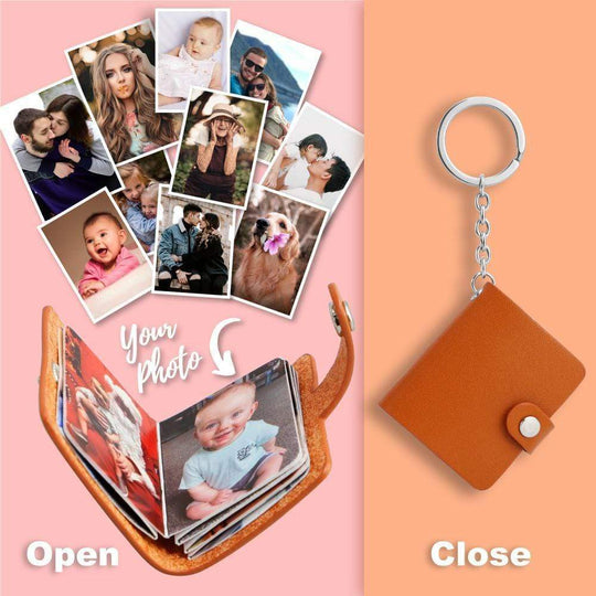 Personalized Photo Album Keychain in Leather Case Brown Keychain MelodyNecklace