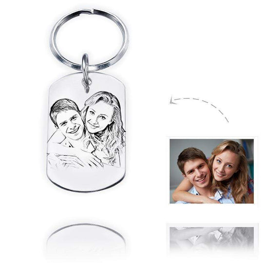 Personalized Photo Keychain Silver Square Silvery Keychain MelodyNecklace