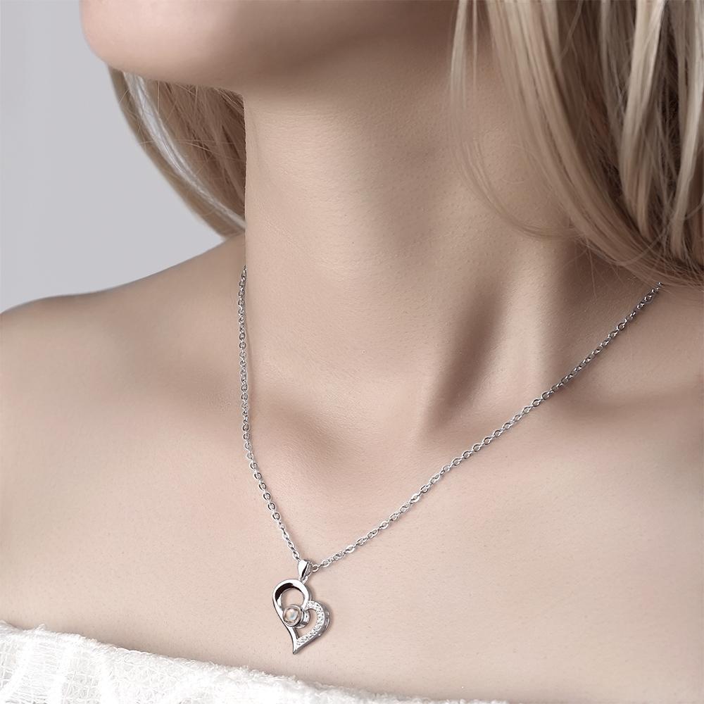 Personalized Projection Heart Photo Necklace - Silver Necklace Name Necklace