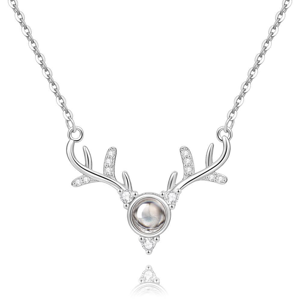 Personalized Projection Photo Antlers Necklace Silver Necklace MelodyNecklace
