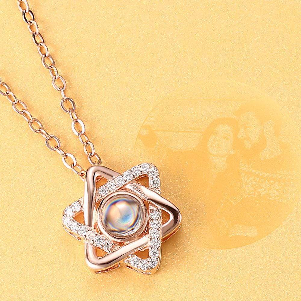 Personalized Projection Six Star Photo Necklace - Rose Gold Necklace Name Necklace