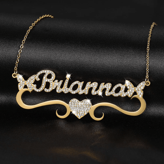 Personalized Sparkling Butterfly Heart Diamond Name Necklace Gold Sparkling Necklace MelodyNecklace