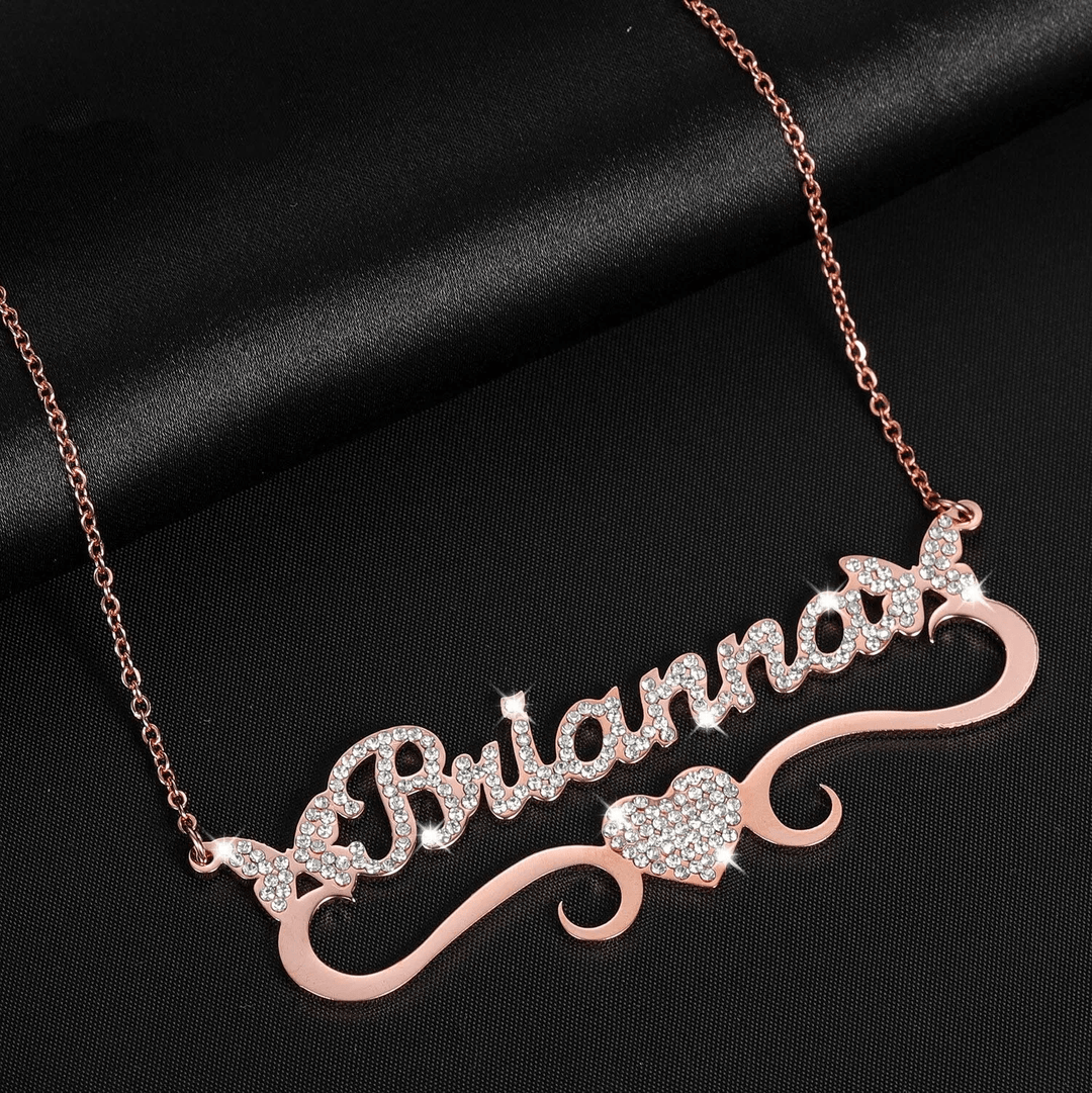 Personalized Sparkling Butterfly Heart Diamond Name Necklace Rose Gold Sparkling Necklace MelodyNecklace