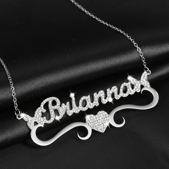 Personalized Sparkling Butterfly Heart Diamond Name Necklace Silver Sparkling Necklace MelodyNecklace