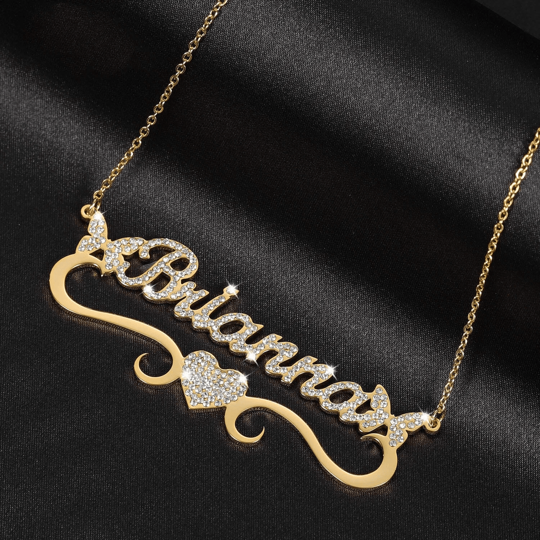 Personalized Sparkling Butterfly Heart Diamond Name Necklace Sparkling Necklace MelodyNecklace