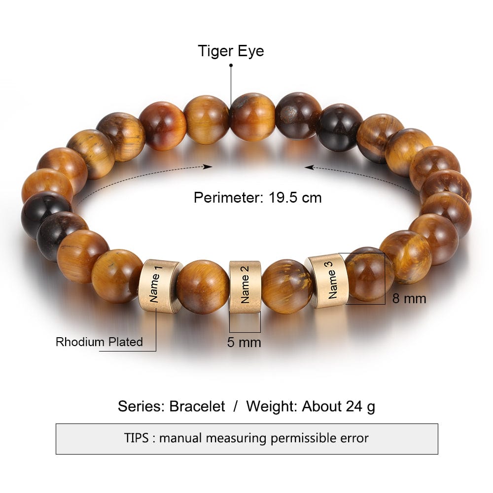 Personalized Tiger Eye Bracelet with 3 Names Beaded Men Bracelet Bracelet For Man MelodyNecklace