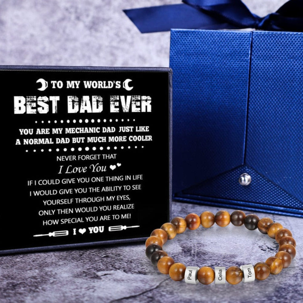 Personalized Tiger Eye Bracelet with 3 Names Beaded Men Bracelet Silver / 7.7" / Best Dad Ever Bracelet For Man MelodyNecklace
