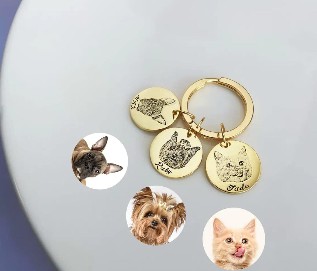 Pet Portrait Keychain 25mm Round Disc Key Ring Gold Keychain MelodyNecklace