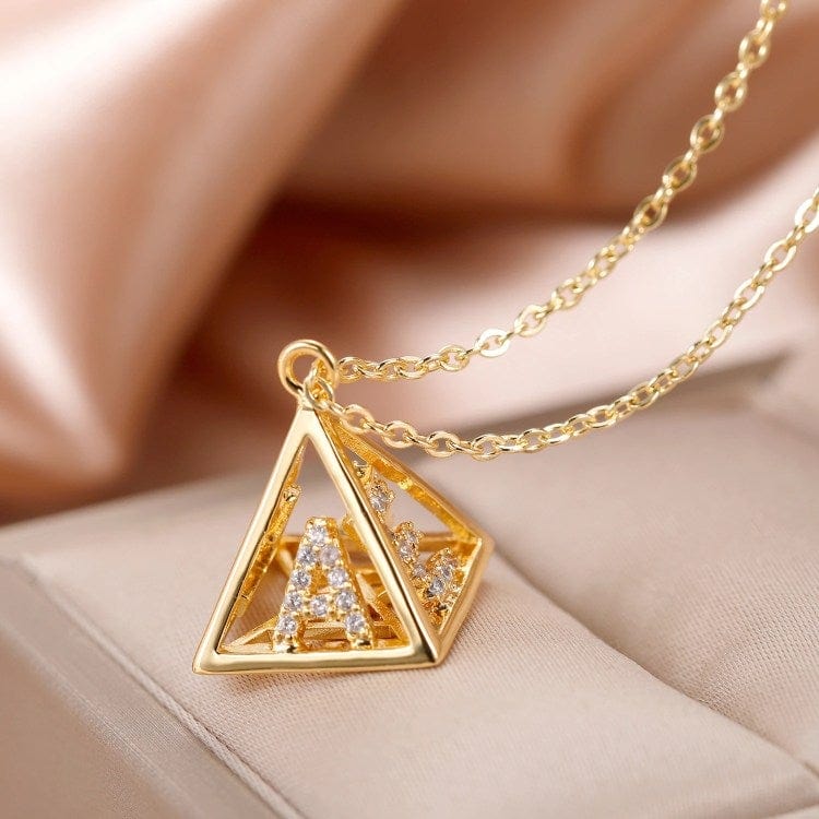 Pyramid 3D Initial Necklace Gold MelodyNecklace