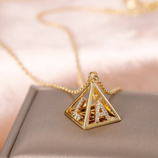 Pyramid 3D Initial Necklace MelodyNecklace