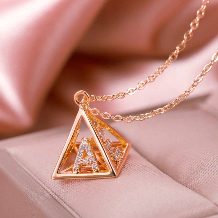 Pyramid 3D Initial Necklace Rose Gold MelodyNecklace