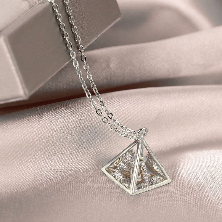 Pyramid 3D Initial Necklace Silver MelodyNecklace