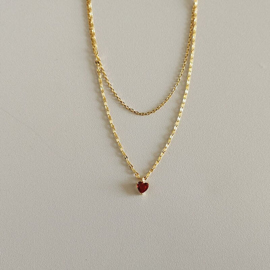 Red Heart Necklace Crystal Pendant With Chain Layered Necklace