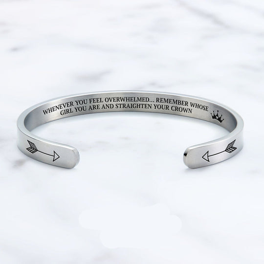 Remember Who You Are and Straighten Your Crown Cuff Bangle Bracelet Girl / Silver Cuff Bracelet Mint & Lily