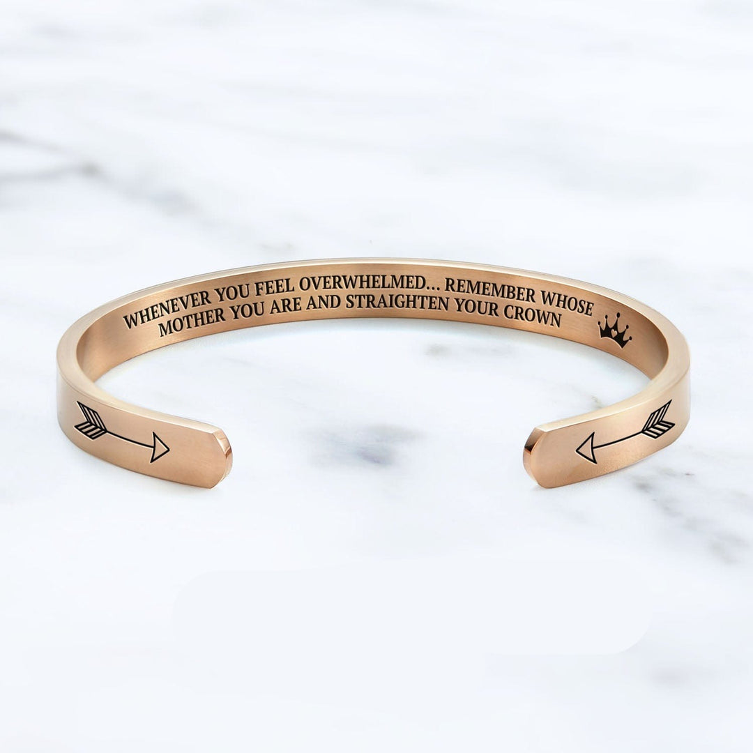 Remember Who You Are and Straighten Your Crown Cuff Bangle Bracelet Mother / 18k Rose Gold Plated Cuff Bracelet Mint & Lily