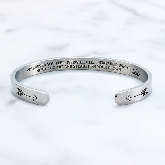 Remember Who You Are and Straighten Your Crown Cuff Bangle Bracelet Niece / Silver Cuff Bracelet Mint & Lily