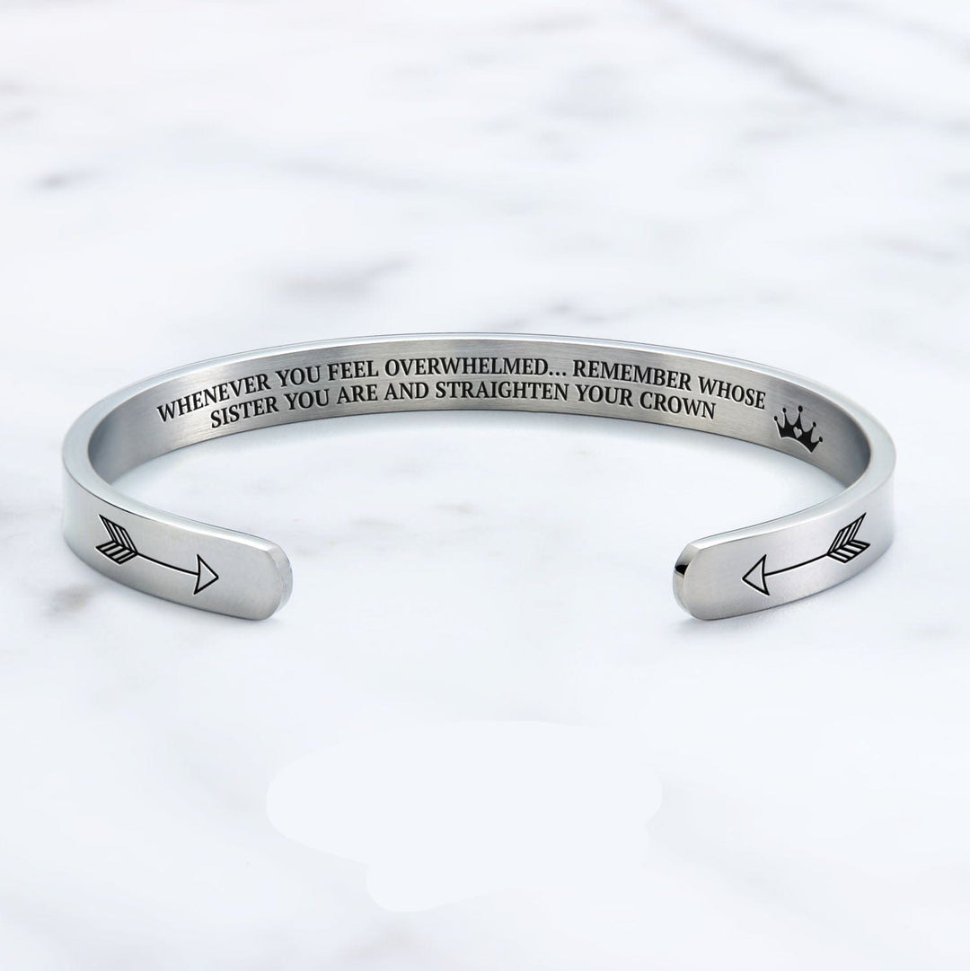 Remember Who You Are and Straighten Your Crown Cuff Bangle Bracelet Sister / Silver Cuff Bracelet Mint & Lily