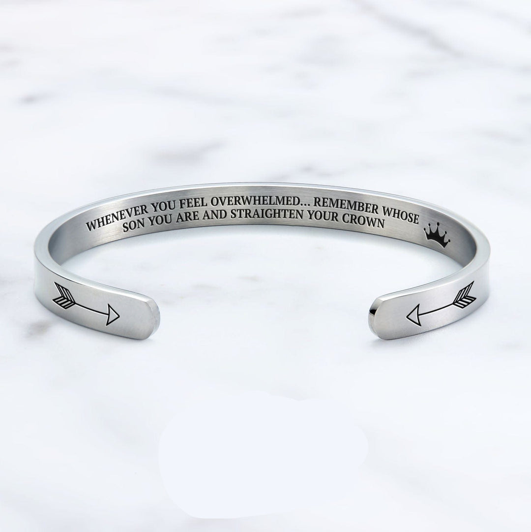 Remember Who You Are and Straighten Your Crown Cuff Bangle Bracelet Son / Silver Cuff Bracelet Mint & Lily