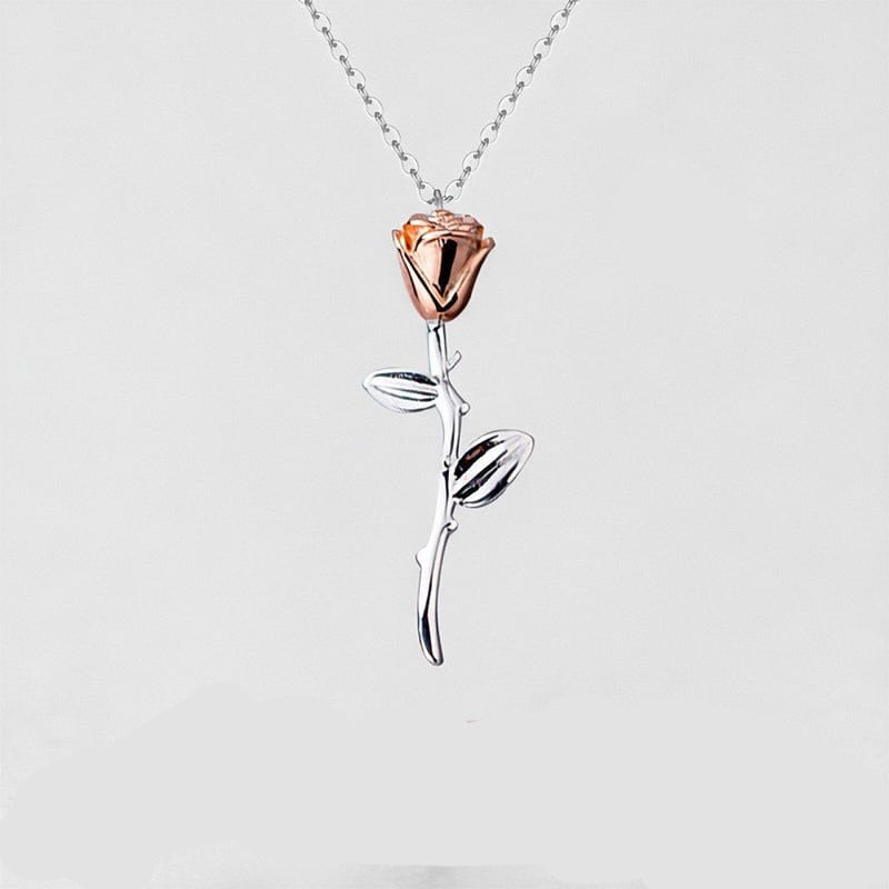 Rose Pendant Necklace Rose Gold & Silver Necklace MelodyNecklace
