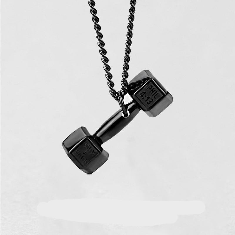 "Shields of Strength" Dumbbel Necklace Black Necklace for man MelodyNecklace