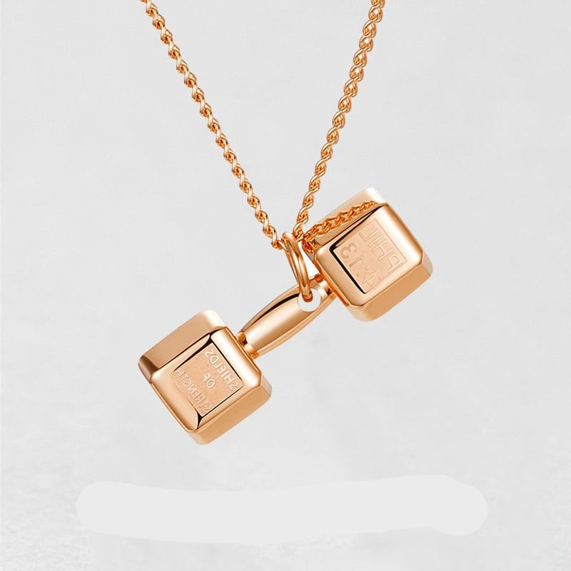 "Shields of Strength" Dumbbel Necklace Rose Gold Necklace for man MelodyNecklace