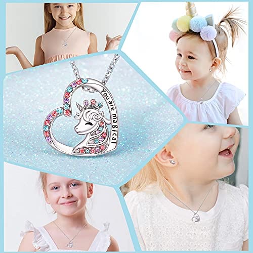Shonyin Unicorn Necklace for Women Girls CZ Stone Heart Pendant Necklace with You are Magical Message Christmas Birthday Party Jewelry Gift for Daughter Granddaughter Niece Crown Silver Pendant Necklaces Visit the Shonyin Store