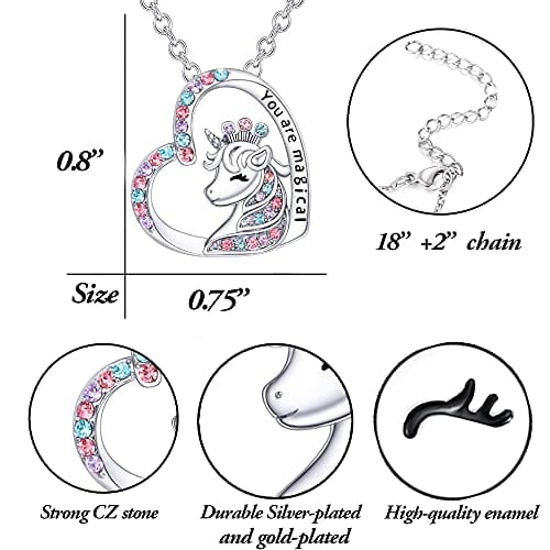 Shonyin Unicorn Necklace for Women Girls CZ Stone Heart Pendant Necklace with You are Magical Message Christmas Birthday Party Jewelry Gift for Daughter Granddaughter Niece Crown Silver Pendant Necklaces Visit the Shonyin Store