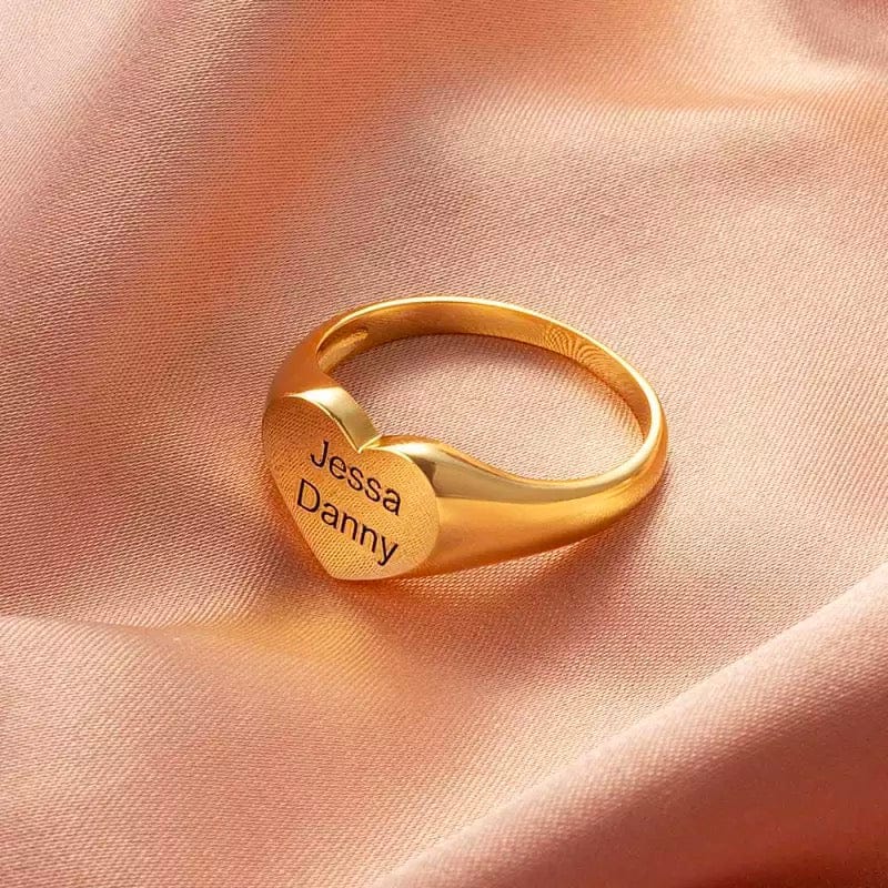 Signet Ring With Personalized Pattern Or Words 18K Gold Plating Ring MelodyNecklace