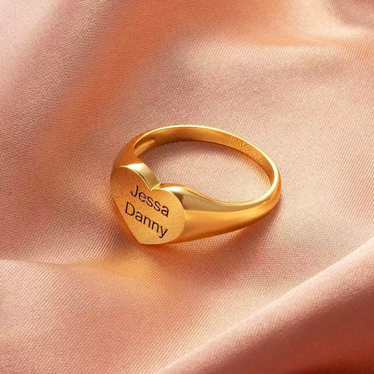 Signet Ring With Personalized Pattern Or Words 18K Gold Plating Ring MelodyNecklace