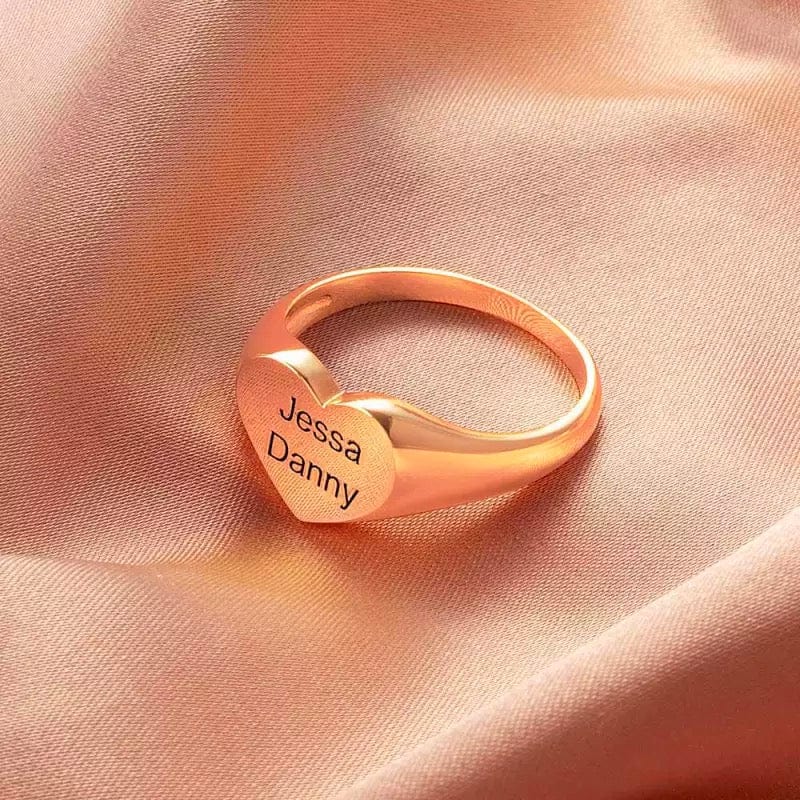 Signet Ring With Personalized Pattern Or Words 18K Rose Gold Plating Ring MelodyNecklace