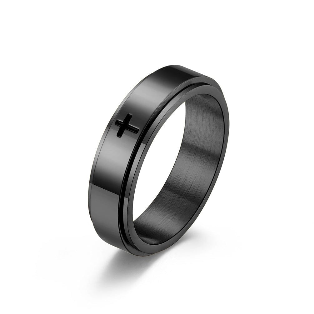 Simple Cross Rotatable Decompression Anxiety Ring Black / 5 Ring MelodyNecklace
