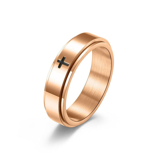 Simple Cross Rotatable Decompression Anxiety Ring Rose Gold / 5 Ring MelodyNecklace