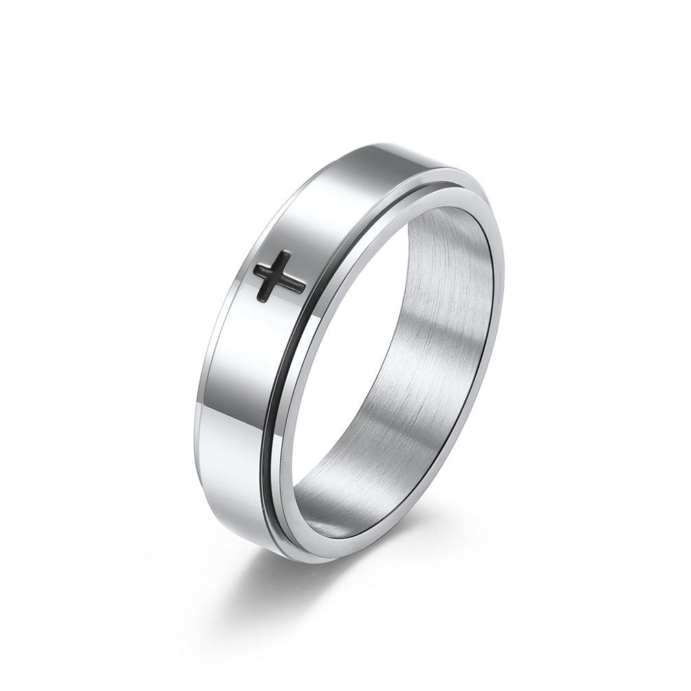 Simple Cross Rotatable Decompression Anxiety Ring Silver / 5 Ring MelodyNecklace