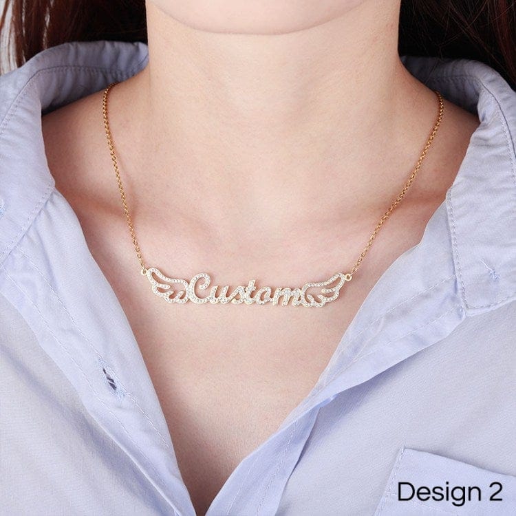 Sparkling Angel Wings Diamond Name Necklace Sparkling Necklace MelodyNecklace