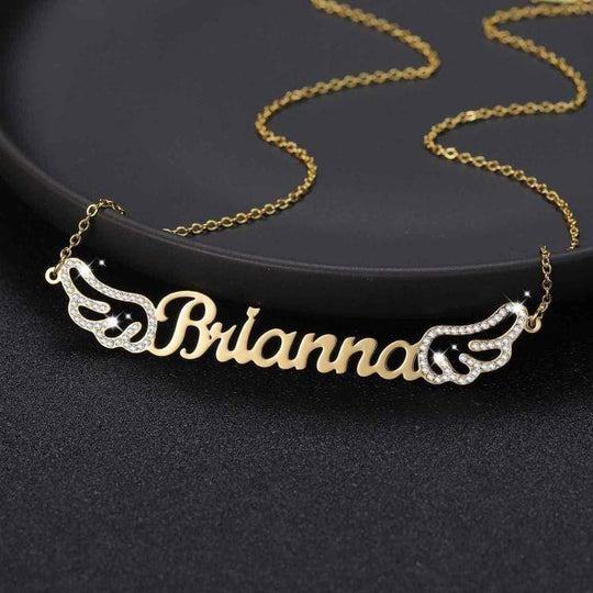 Sparkling Angel Wings Name Necklace Gold Sparkling Necklace MelodyNecklace