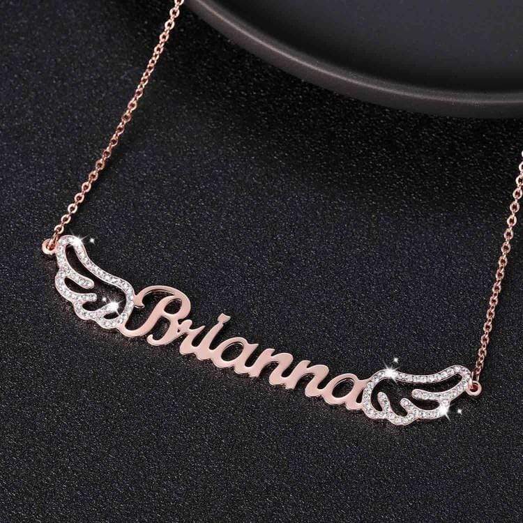 Sparkling Angel Wings Name Necklace Rose Gold Sparkling Necklace MelodyNecklace
