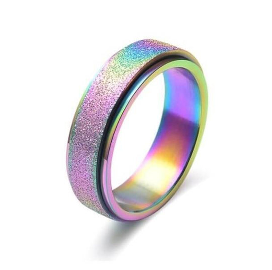 Spinner Fidget Anxiety And Stress Relief  Ring Rainbow / 6 Ring MelodyNecklace
