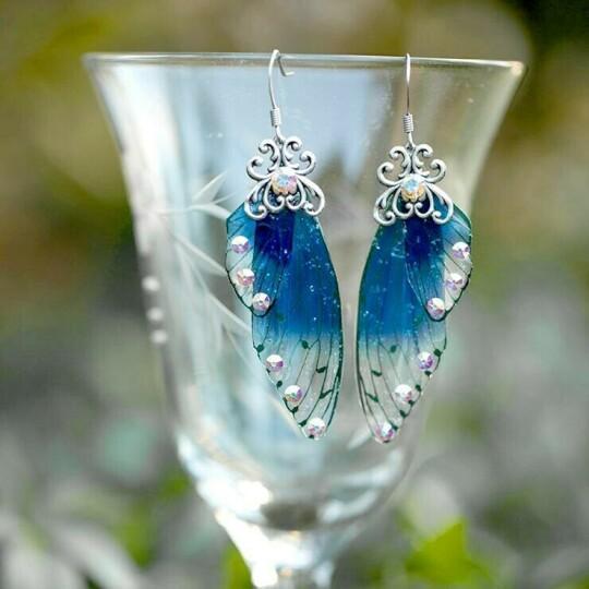 Sprite Fairy Wing&colorful Diamond Gradient Butterfly Wings Earrings BLUE Earring MelodyNecklace