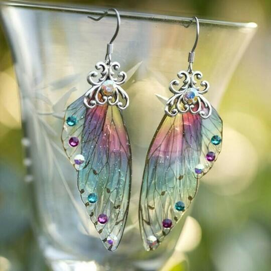 Sprite Fairy Wing&colorful Diamond Gradient Butterfly Wings Earrings RAINBOW Earring MelodyNecklace