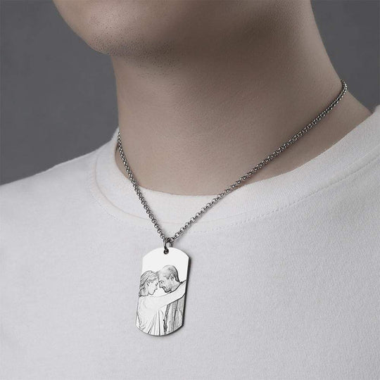 Square Photo Necklace with Engraving Necklace for man MelodyNecklace