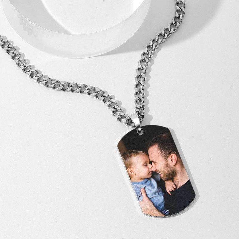 Square Photo Necklace with Engraving Necklace for man MelodyNecklace