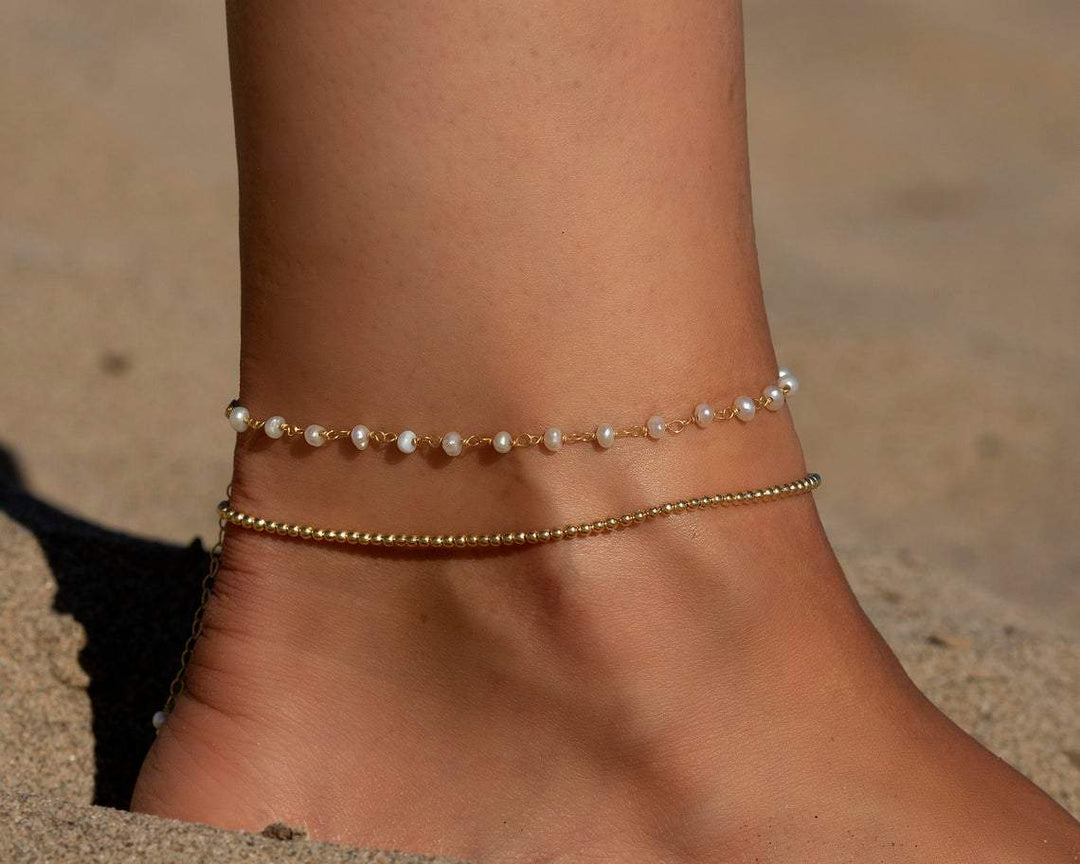 Summer Jewelry Freshwater pearl anklet Gold pearl anklet Anklet MelodyNecklace