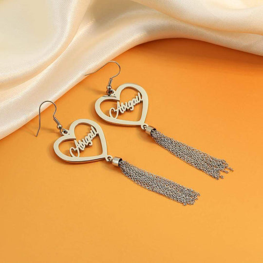 Tassel Earrings with Personalized Heart Charm or Round Charm Earring MelodyNecklace