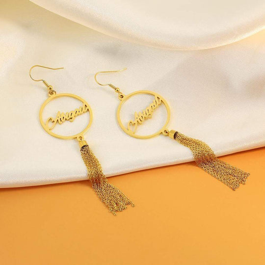 Tassel Earrings with Personalized Heart Charm or Round Charm Round Heart / Gold Earring MelodyNecklace