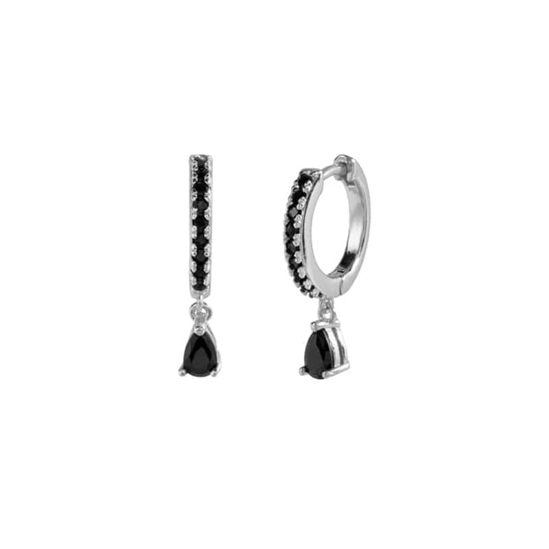 Teardrop Zircon Earrings Silver / Black Earrings MelodyNecklace