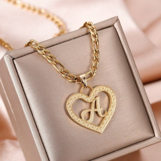 Textured Initial Heart Necklace Gold Necklace MelodyNecklace