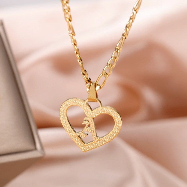 Textured Initial Heart Necklace Necklace MelodyNecklace