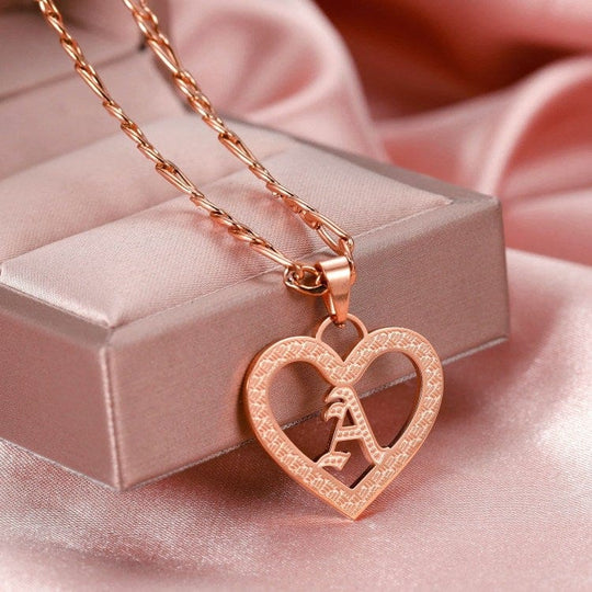 Textured Initial Heart Necklace Rose Gold Necklace MelodyNecklace