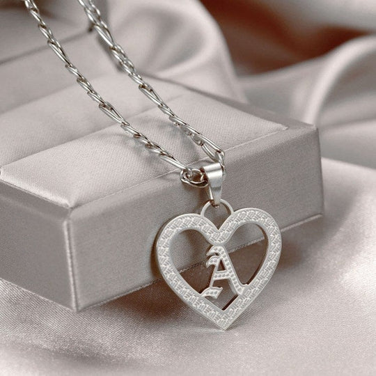 Textured Initial Heart Necklace Silver Necklace MelodyNecklace